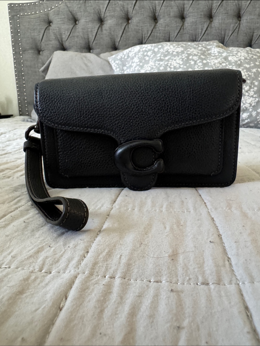 Coach Black Leather Wristlet with Signature 'C' Accent